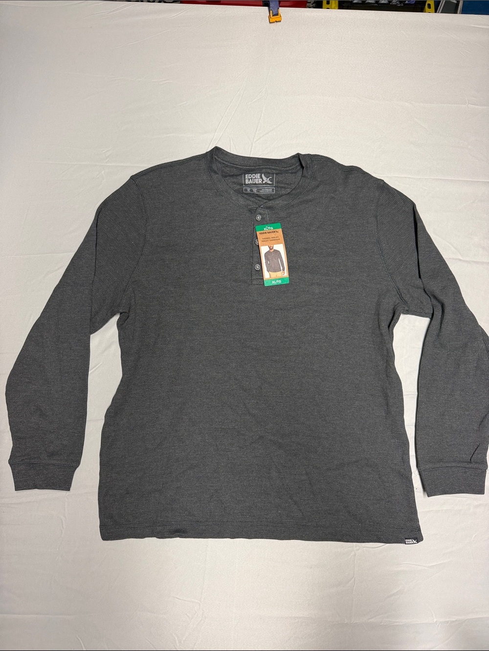 Eddie Bauer Men's Charcoal Henley Long-Sleeve Shirt